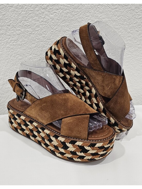Coach Shoes - COACH Women's Suede Platform Wedge Sandals Brown Size US 6 B